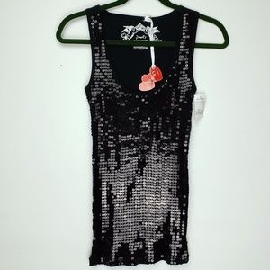 NWT! Poof! Black Sequin Tank sz L
